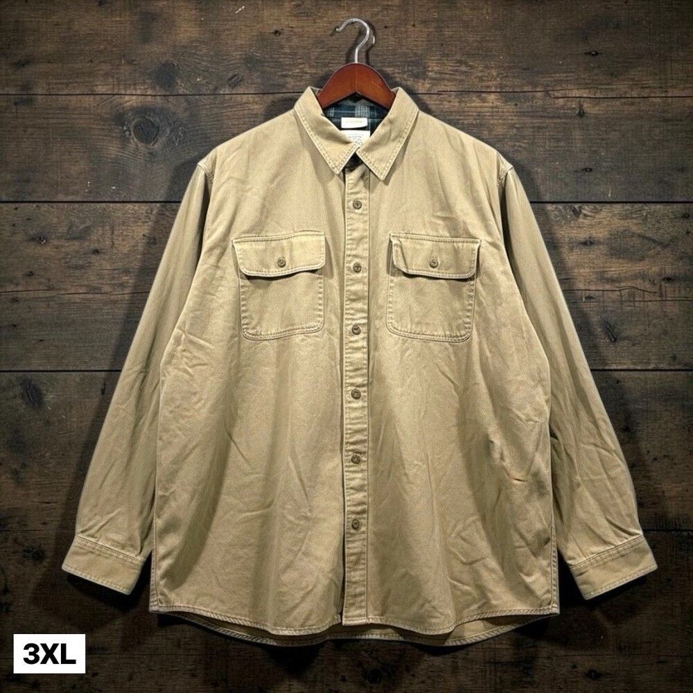 LL Bean Flannel Lined Shirt Mens 3XL Green Cotton Twill Plaid Traditional Fit